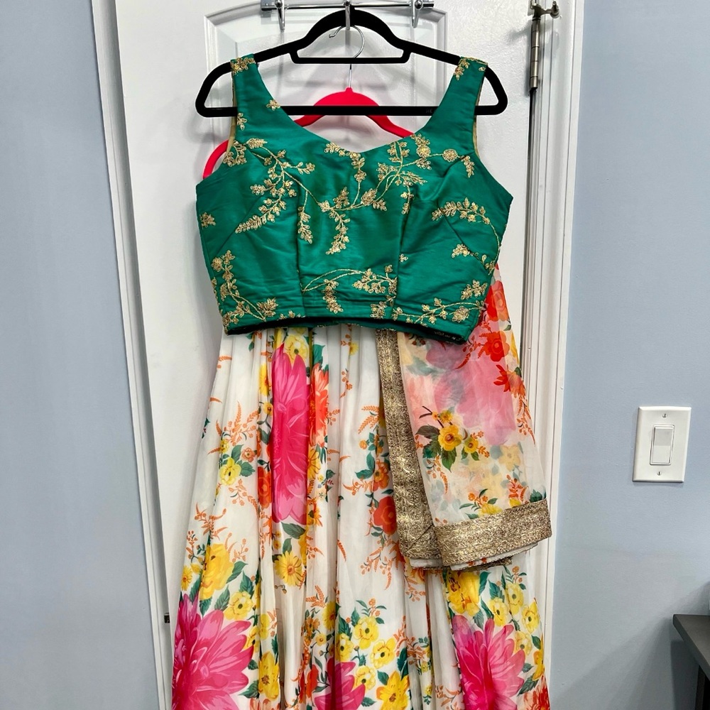 Floral Lehenga with Green Blouse